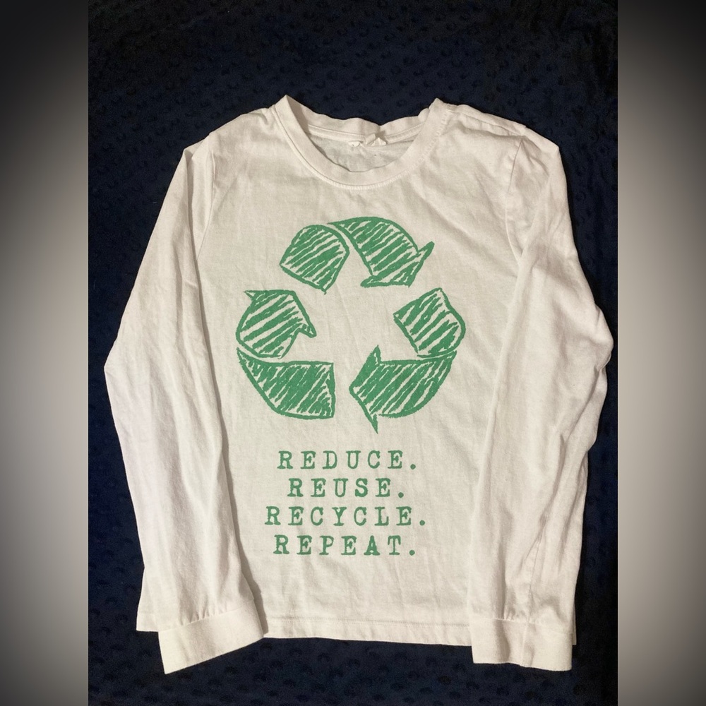 White & Green Recycle Threads Long Sleeve Top